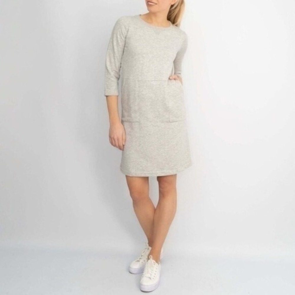 Boden Grey Sweatshirt Dress Pockets 3/4 Sleeve Cotton Blend UK10 US6